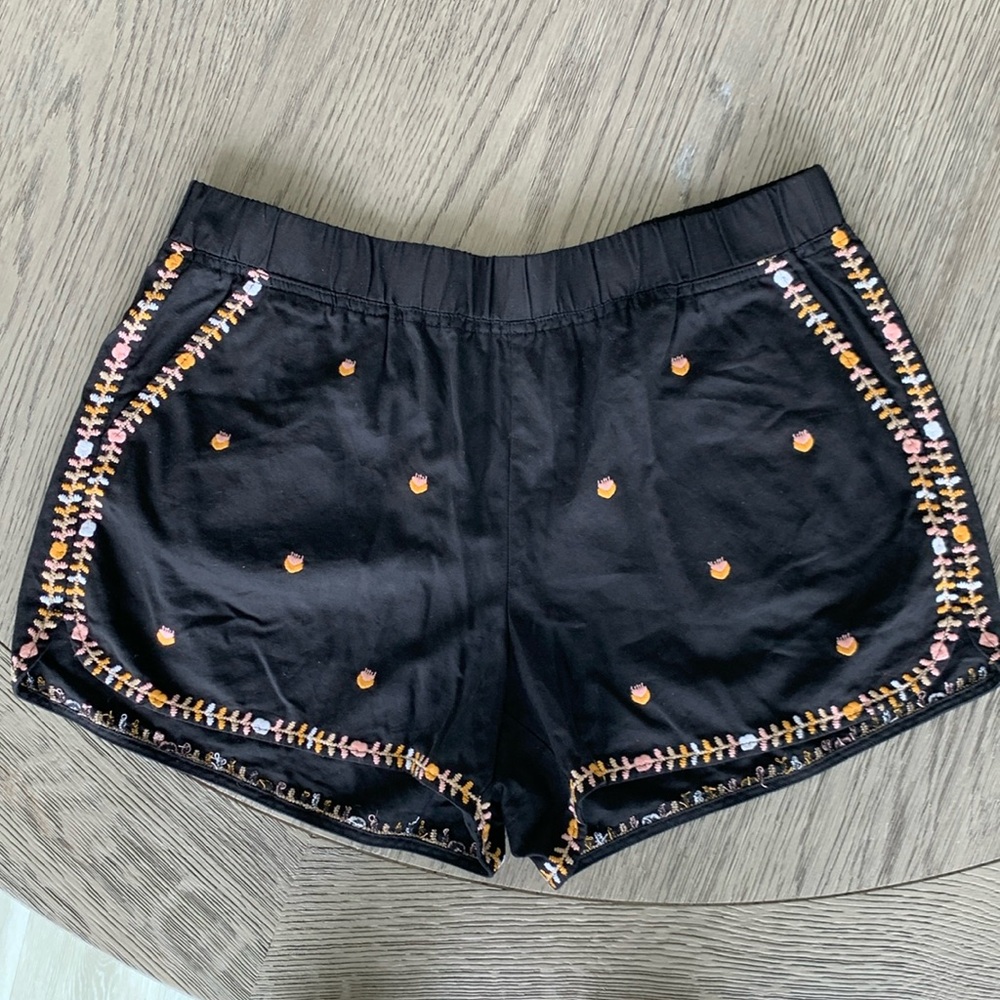Madewell Black Embroidered Cotton Shorts with Pink & Yellow Accents